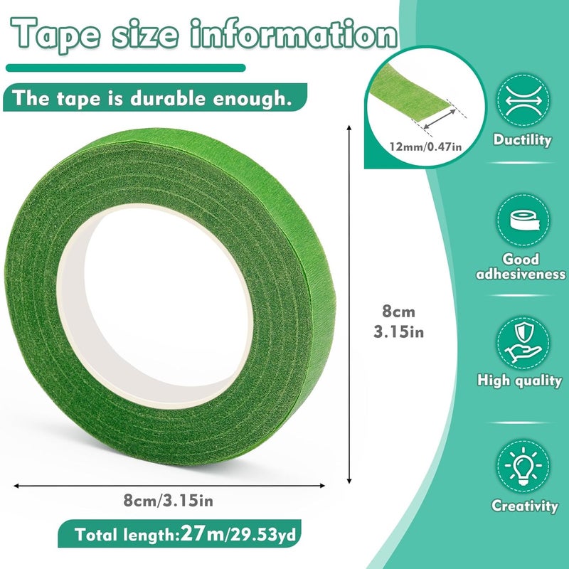 SOCNITC Flower Tape, Floral Tape for Bouquets, 1/2inch Green Flower Tape for Bouquet Stem Wrap Floral Arranging Craft Projects Corsages, Wedding Bouque - Image 2